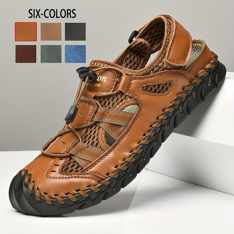 Men's Trendy Breathable Mesh Sandals With Adjustable Draw String, Casual Outdoor Walking Shoes, Assorted Colors